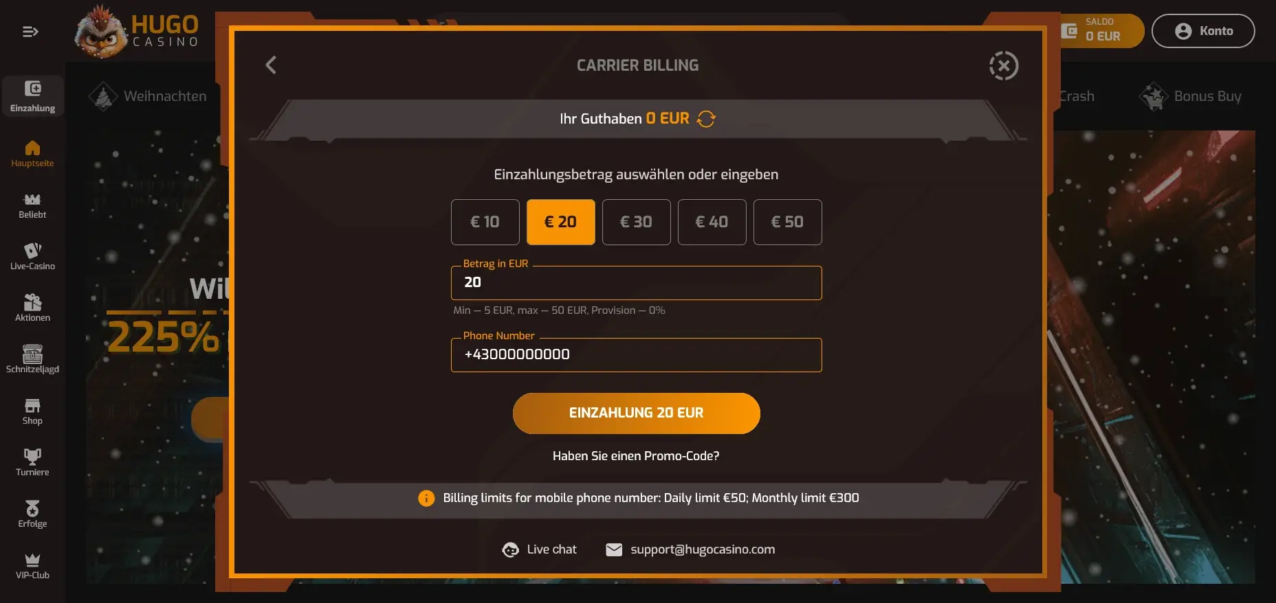 Hugo Casino mit Handyrechnung Hugo Casino mit Handy